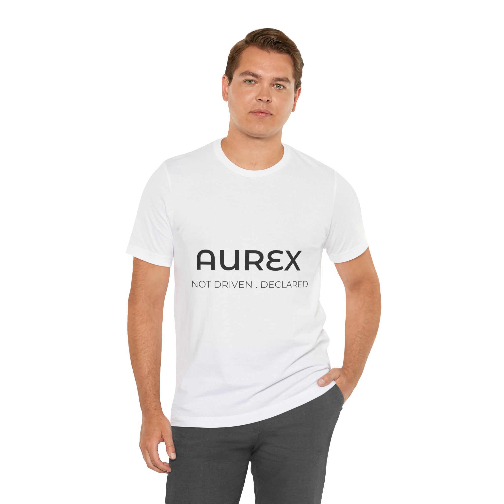 White AUREX Minimal Logo Tee – Unisex Premium Cotton T-Shirt | NOT DRIVEN. DECLARED
