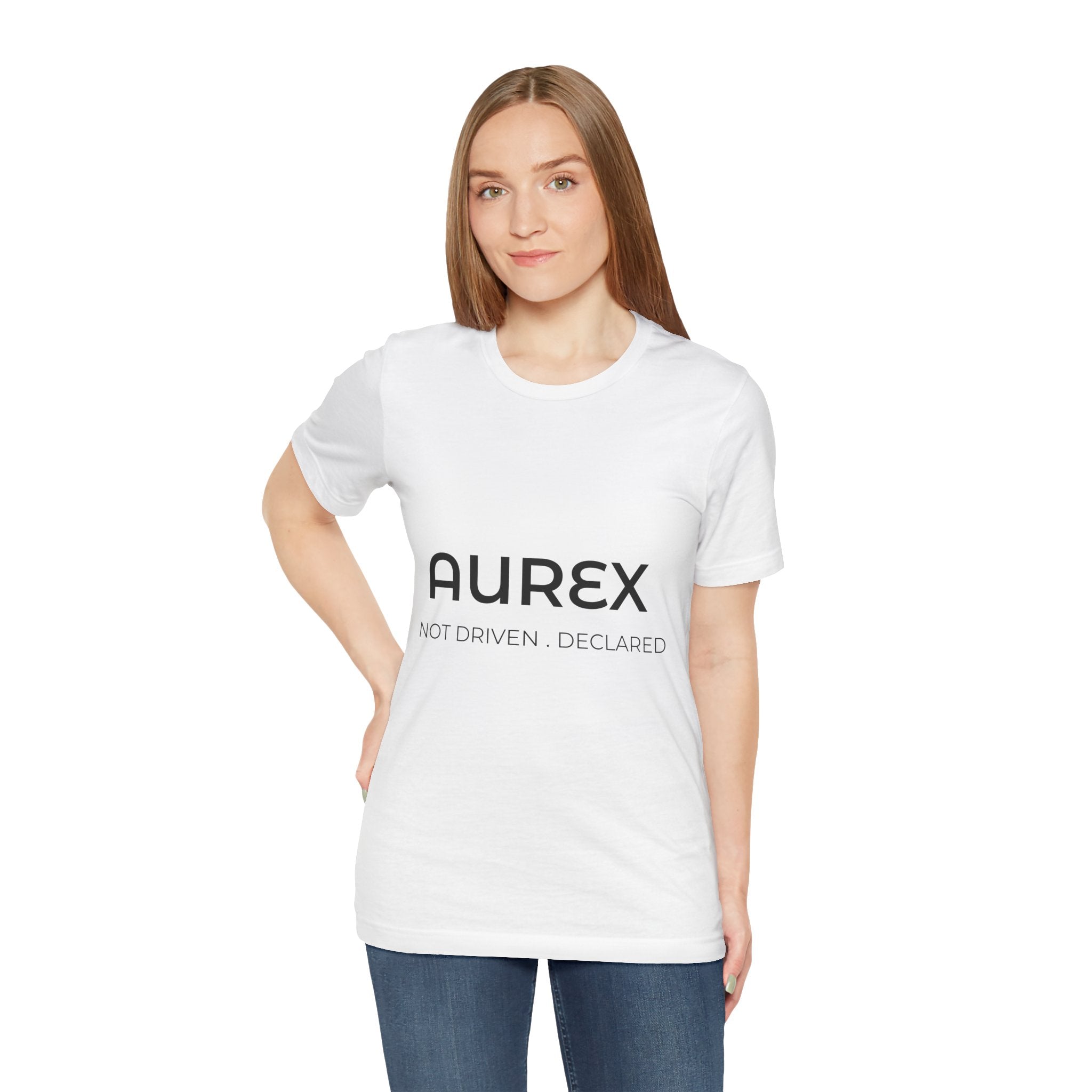 White AUREX Minimal Logo Tee – Unisex Premium Cotton T-Shirt | NOT DRIVEN. DECLARED